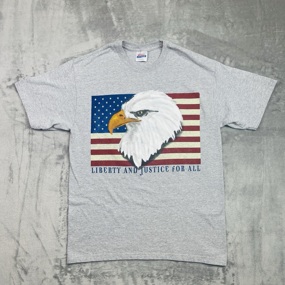 Hanes Liberty Justice For All T Shirt Large American Flag Eagle